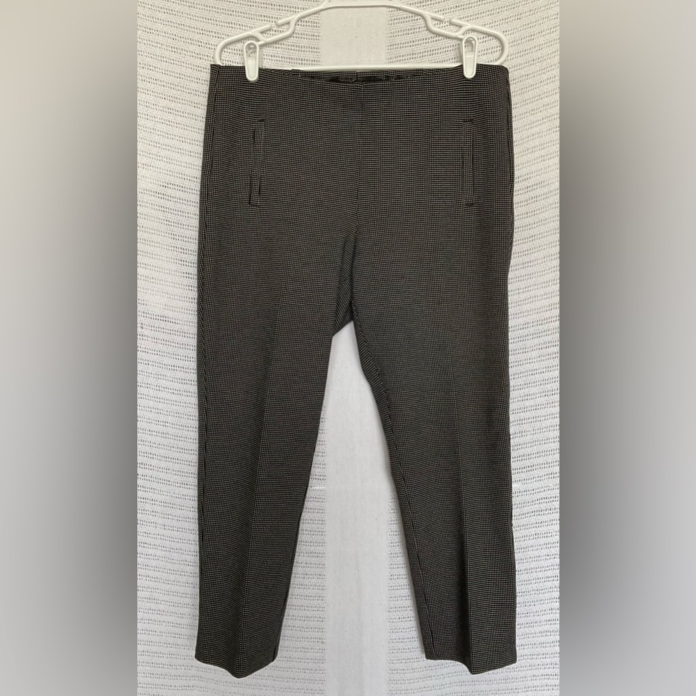 Chico's Black and White Ankle Cropped Pants with Flat Front